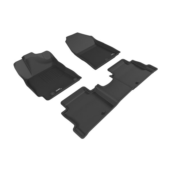 3D Mats Usa Custom Fit, Raised Edge, Black, Thermoplastic Rubber Of Carbon Fiber Texture, 3 Piece L1HY07101509